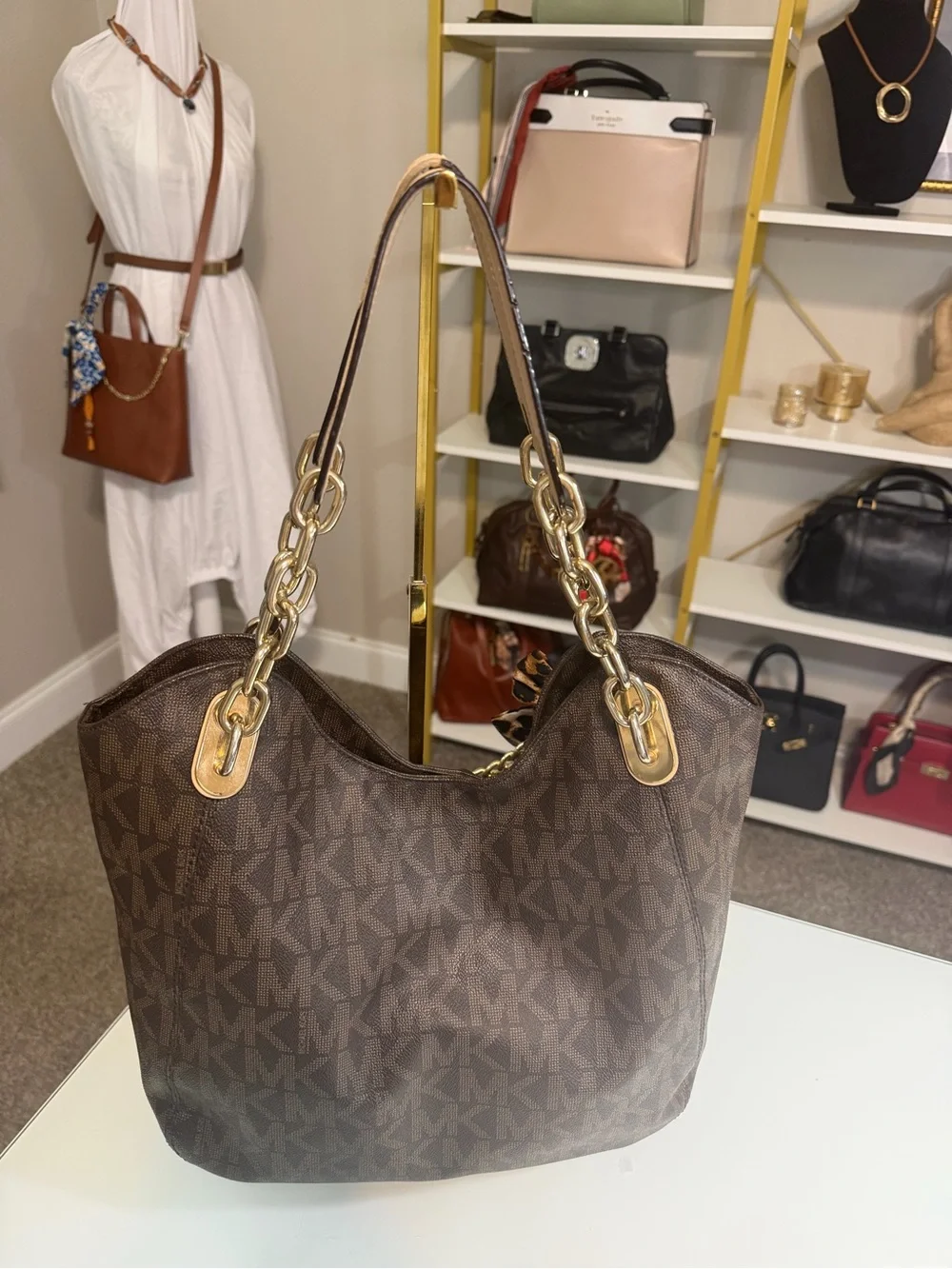 Michael Kors Lily Chain Brown Monogram Shoulder Bag